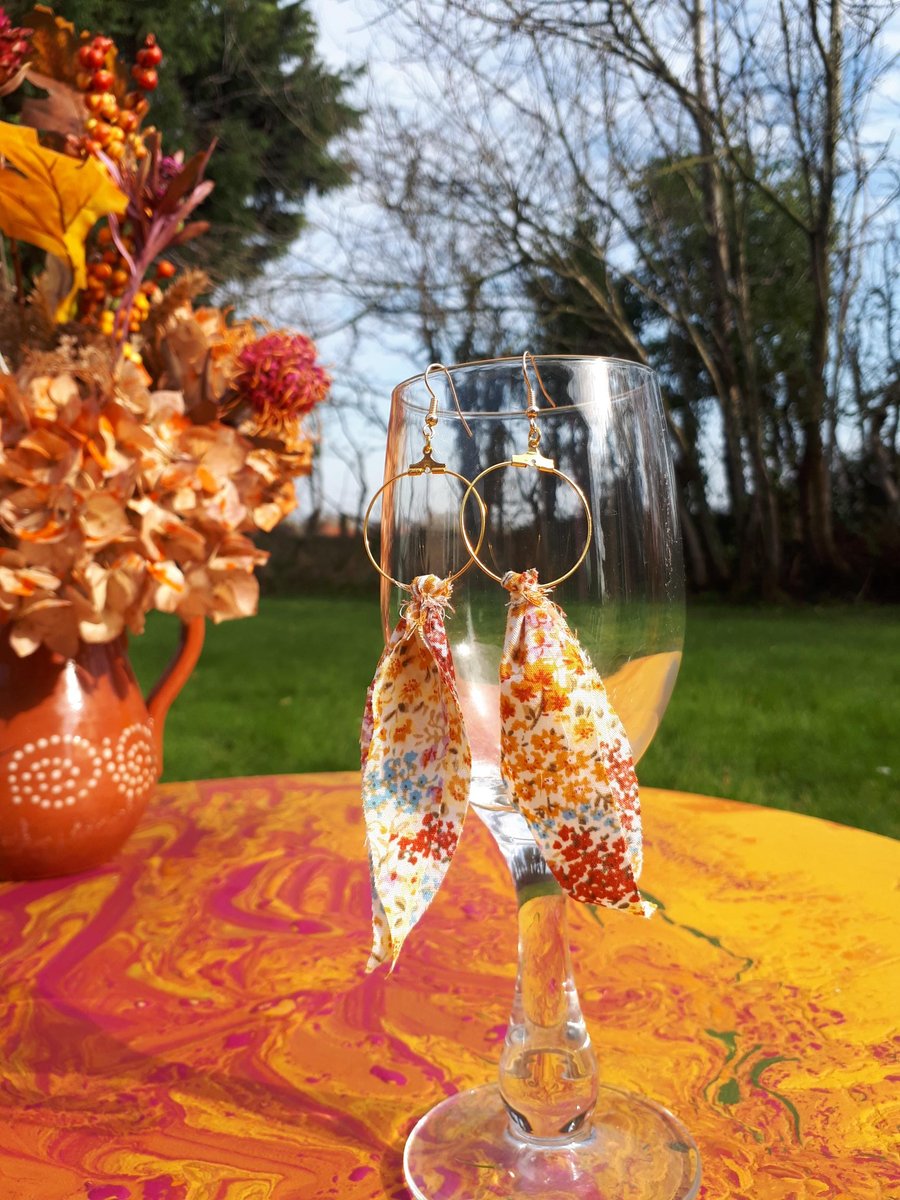 Handmade 100% Cotton Pretty Flower Hoop Dangle Earrings