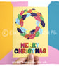 Yellow Rainbow Holly Wreath Christmas Greeting Card
