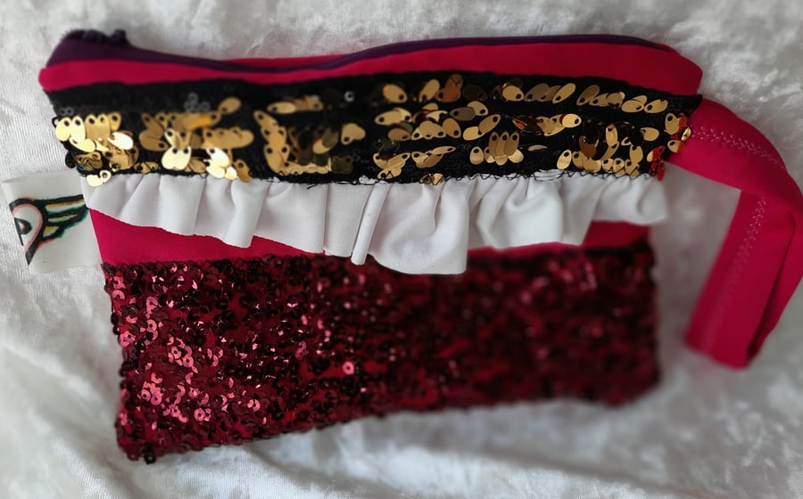 Sequin and ruffle small evening bag with wrist strap Free UK delivery