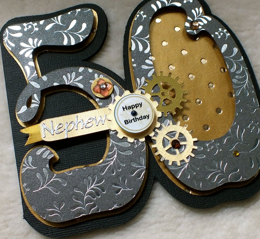 Luxury Handmade Nephew 50th Birthday Number Shaped Card