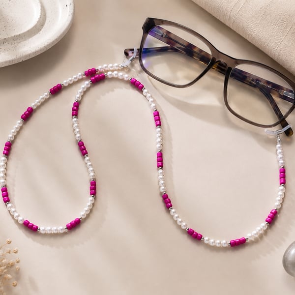 Hot Pink and White Pearl Glasses Chain