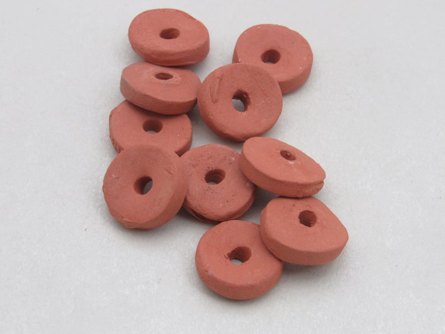 10 Medium Unglazed Terracotta Ceramic Washer Beads