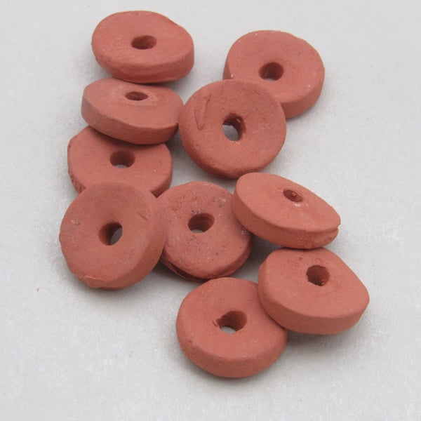 10 Medium Unglazed Terracotta Ceramic Washer Beads