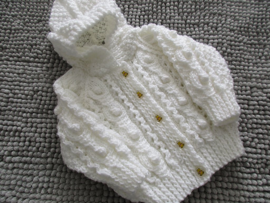 16" White Aran Jacket with Hood