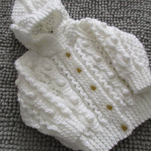 16" White Aran Jacket with Hood
