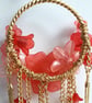 Red & Peach Lucite Flower Hoop Pendant Necklace - Image 6