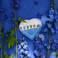 Beach Huts Heart Dish - Hand Painted