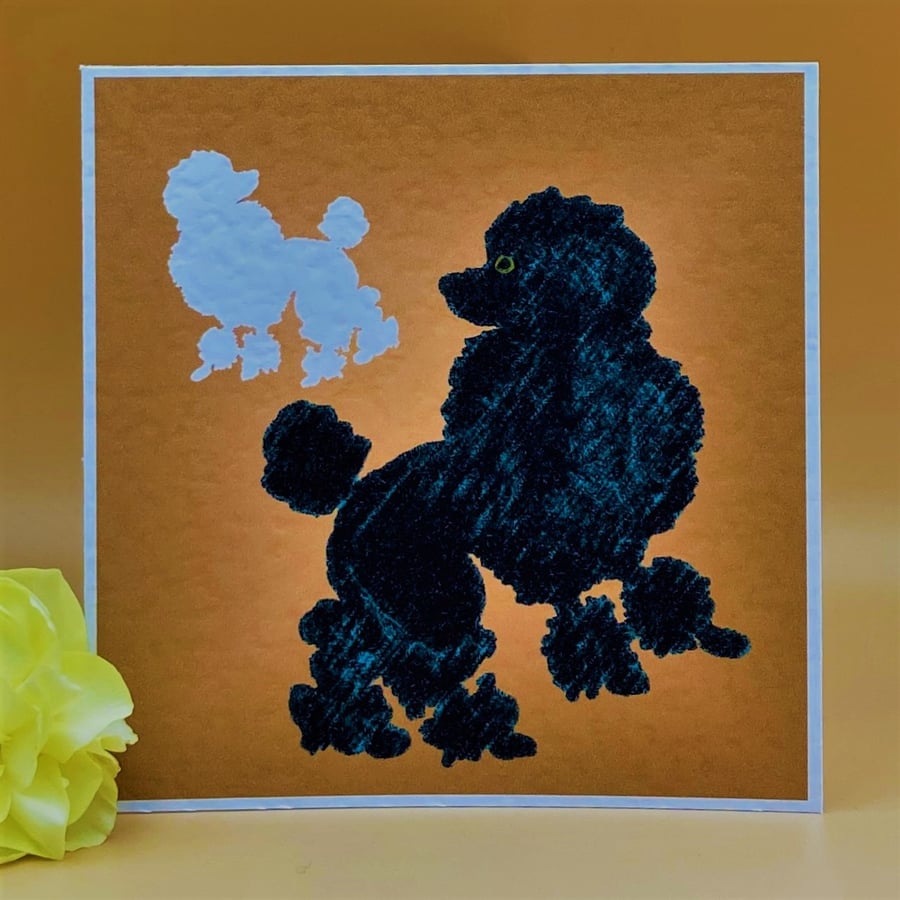 Greetings Card, Prancing poodle dogs, Blank for own message, Any occasion card