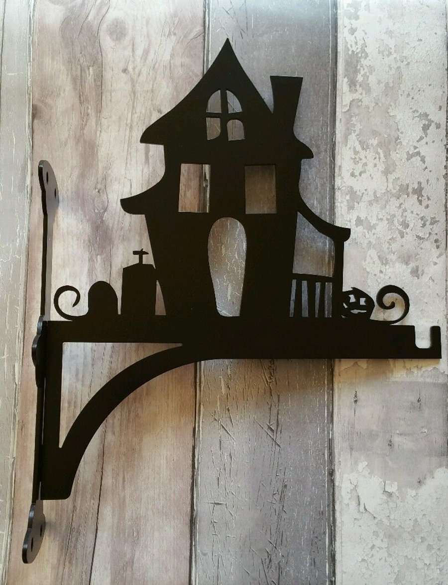 Haunted House with Graveyard and Pumpkin Heavy Duty Hanging Basket Bracket