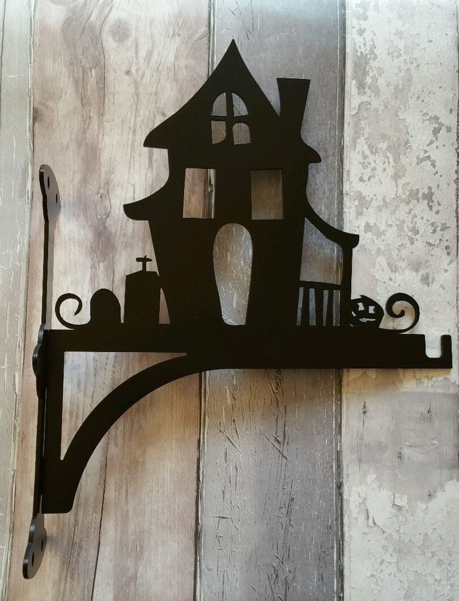 Haunted House with Graveyard and Pumpkin Heavy Duty Hanging Basket Bracket