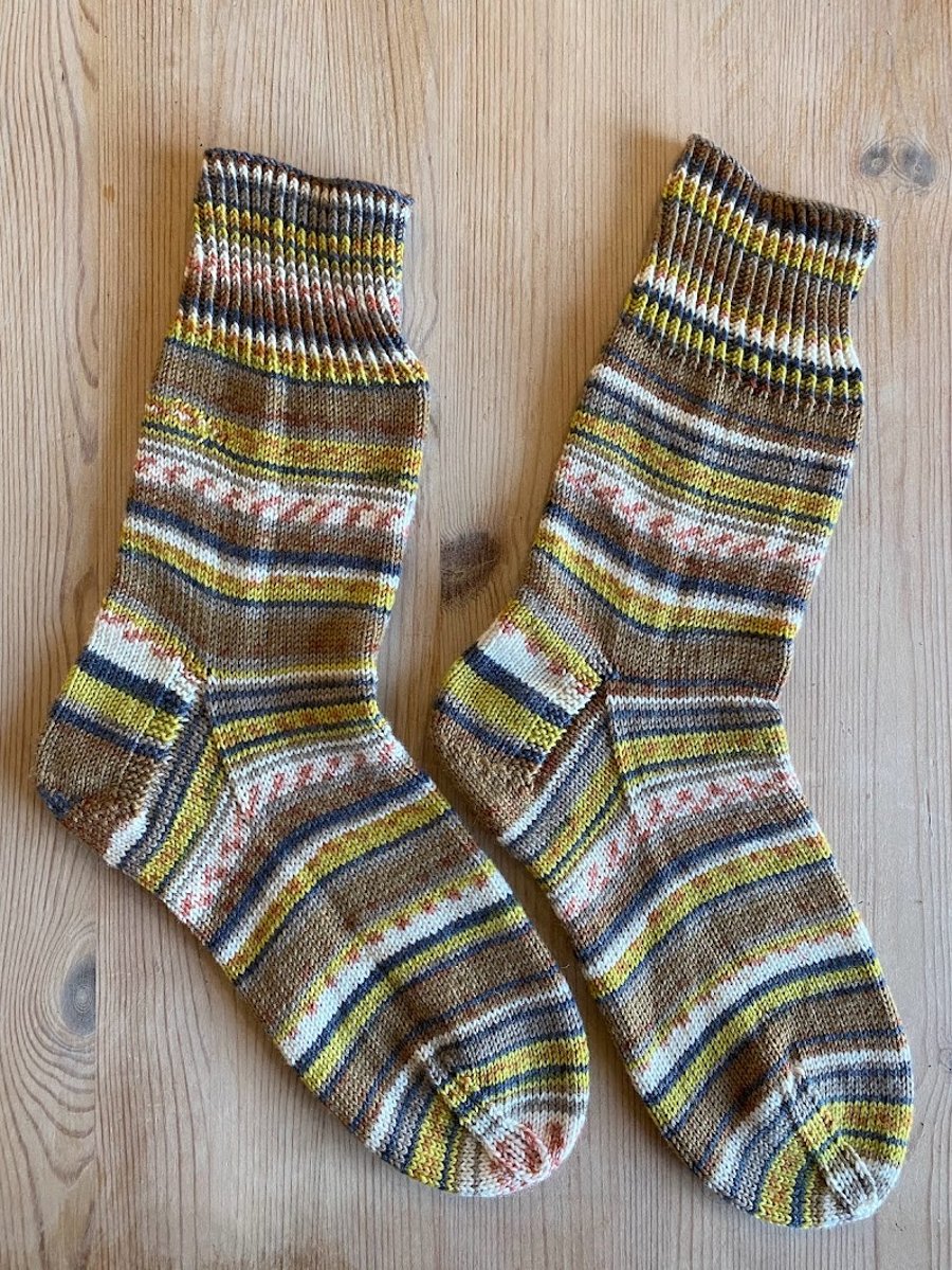 Men's Hand Knitted Socks - Merino Yarn, Rosanna Mustard