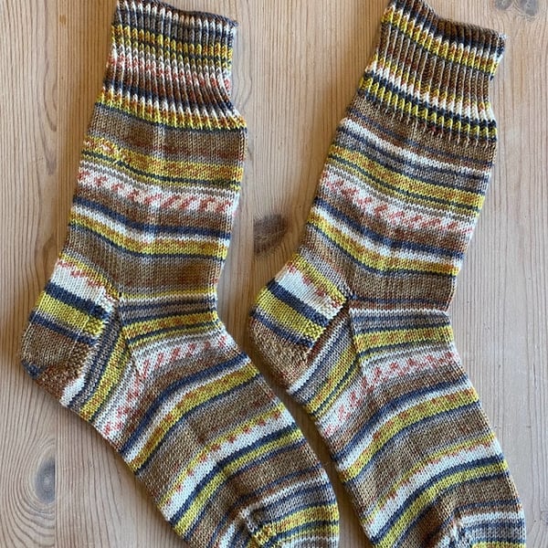 Men's Hand Knitted Socks - Merino Yarn, Rosanna Mustard