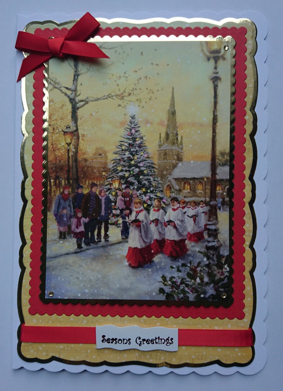 Handmade Christmas Card Holy Christmas Carolers Season's Greetings
