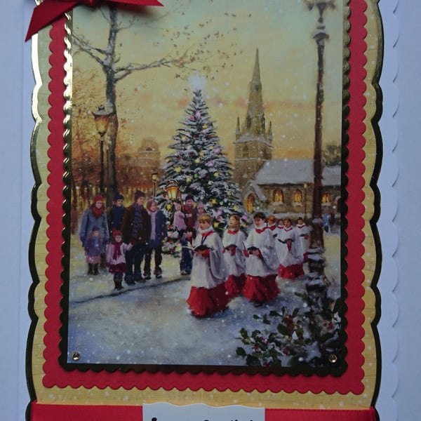 Handmade Christmas Card Holy Christmas Carolers Season's Greetings