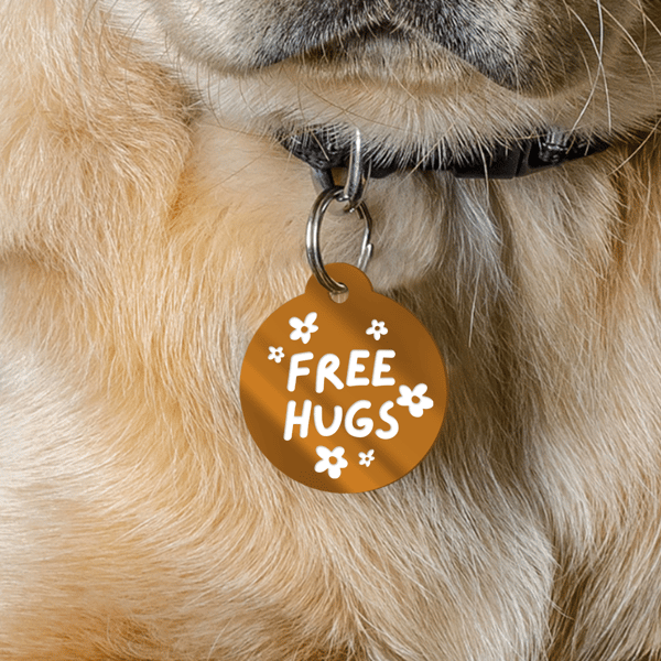 Free Hugs Flowers - Personalised Dog ID Collar Tag: Funny Custom Pet 