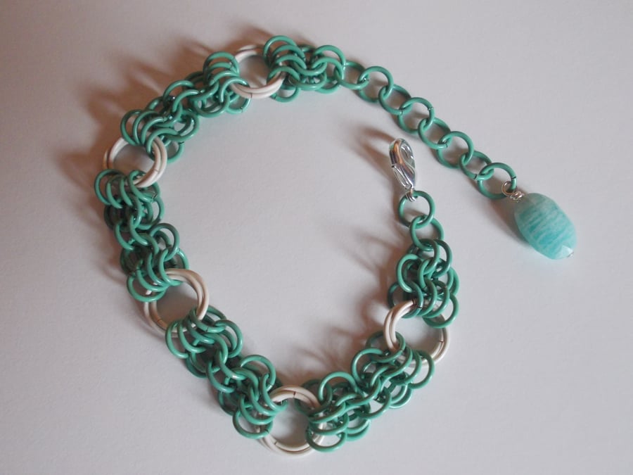 Pastel green and white butterfly chainmaille bracelet
