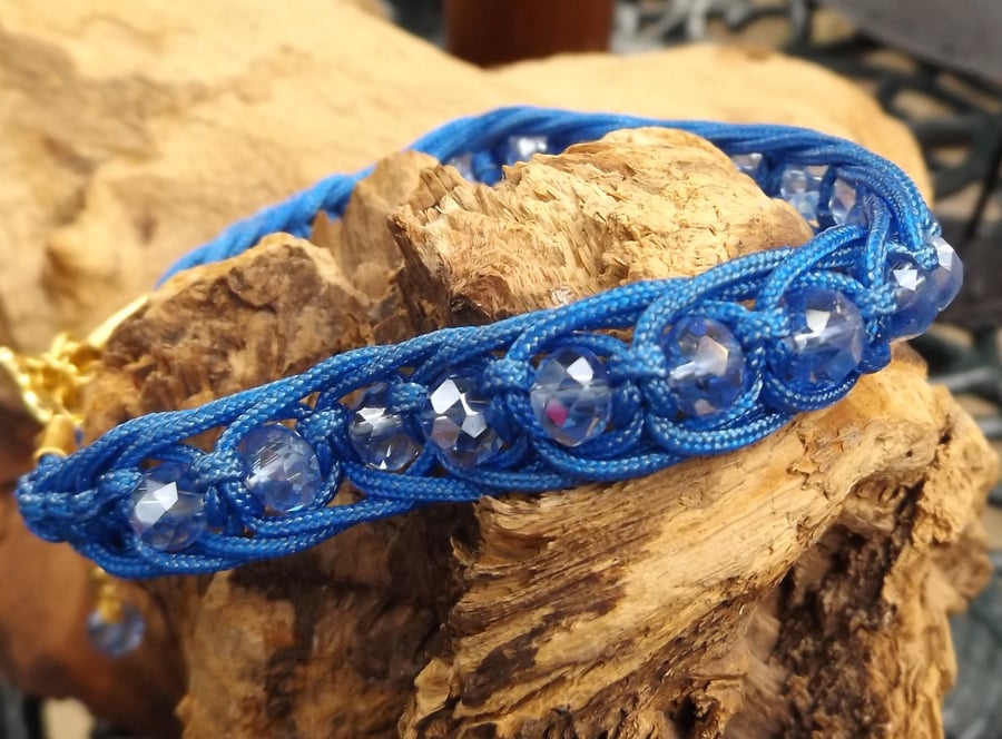 Macrame royal blue bracelet with light blue ab faceted crystals