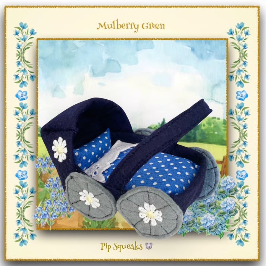A Tiny Navy Felt Pram for the  Baby Pip Squeaks