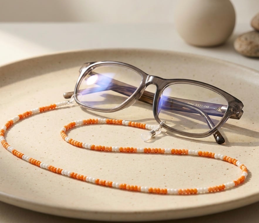 Seed Bead Glasses Chain in sunkissed Orange and White