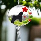 Fused Glass Suncatcher with Black Pug – A Unique Home Decor Piece 