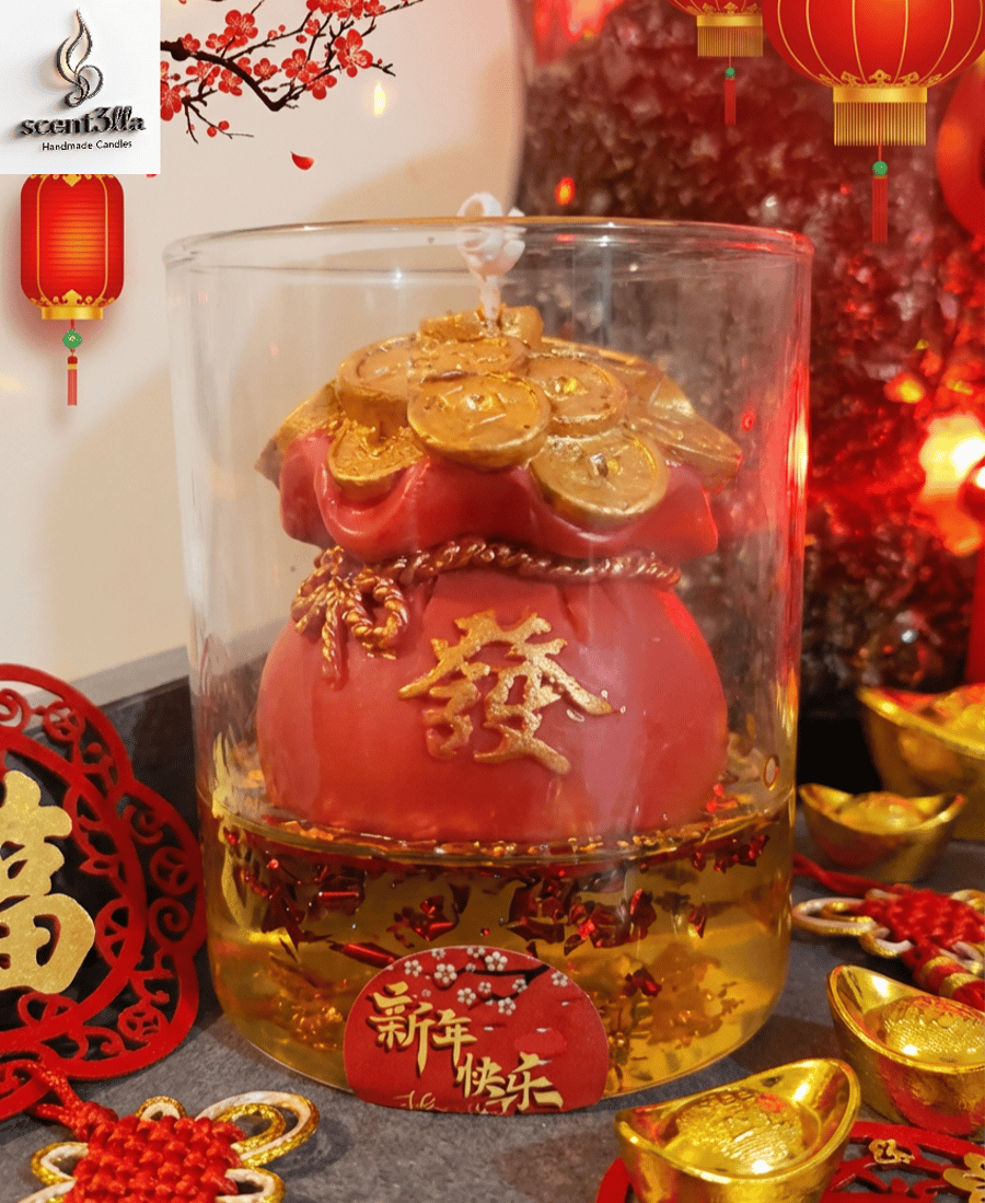 Prosperity Pouch" Handmade Lunar New Year Candle. 