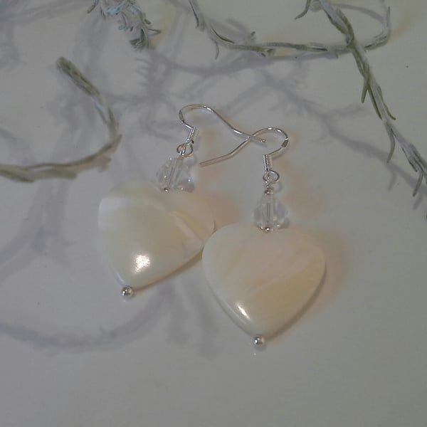 Large Mother of Pearl & Clear Quartz Sterling Silver Earrings