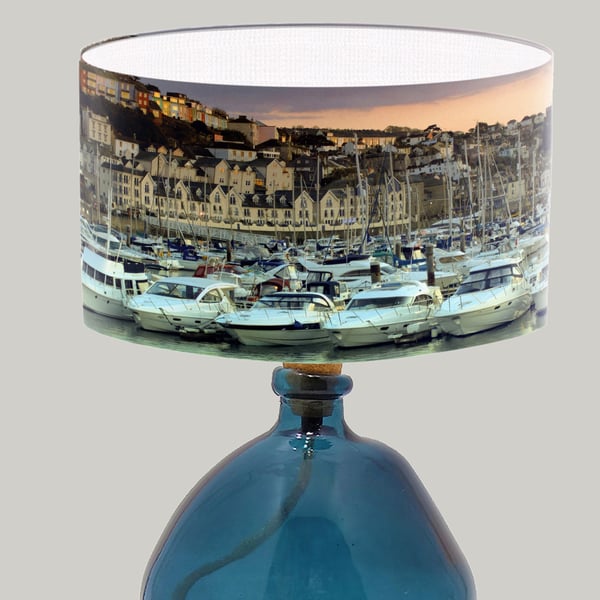 Brixham Harbour Evening Sunset Lampshade, coastal lampshade of Brixham Devon