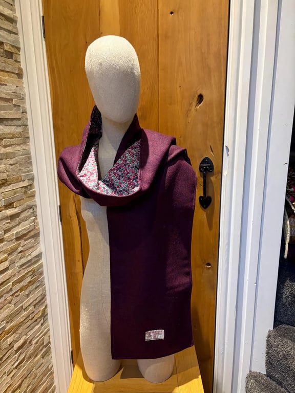 Blue Harris Tweed Scarf Lined with Liberty 