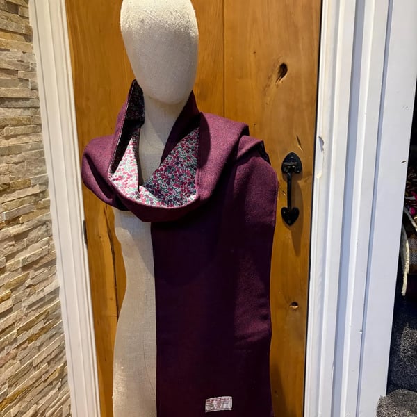 Blue Harris Tweed Scarf Lined with Liberty 