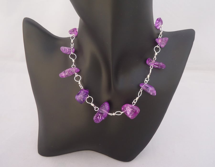 Purple Quartz Necklace, Wire Wrapped Raw Quartz Necklace