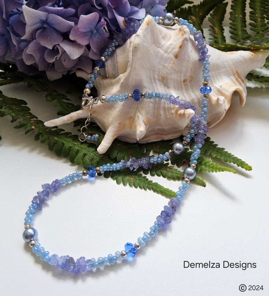 Tanzante Nugger, Seed Bead, Shell Pearl & Crystal Bead Necklace 'ONE OFF'