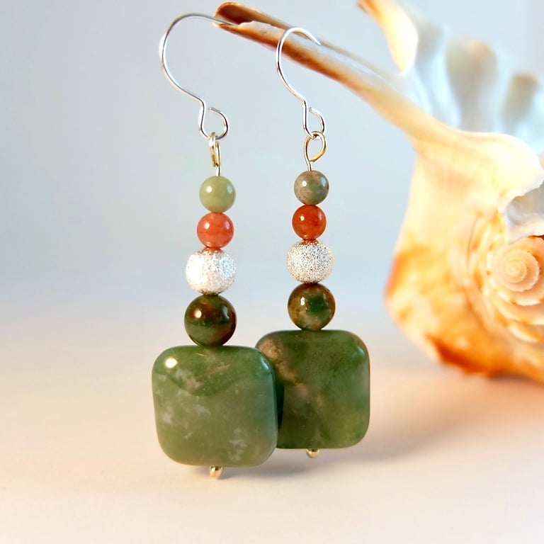 Fancy Jasper Earrings On Sterling Silver Wires - Handmade In Devon - Free UK P&P