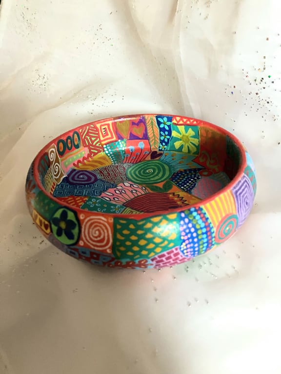 Up cycled, doodle fun wooden bowl