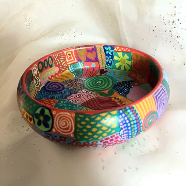 Up cycled, doodle fun wooden bowl