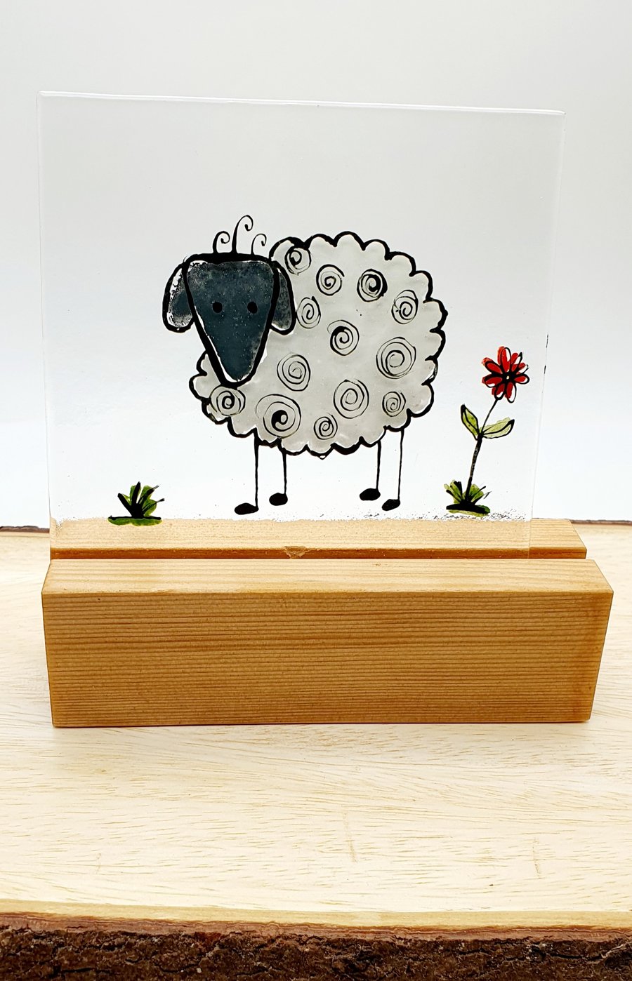 Hand Painted Fused Glass Whimsical Sheep