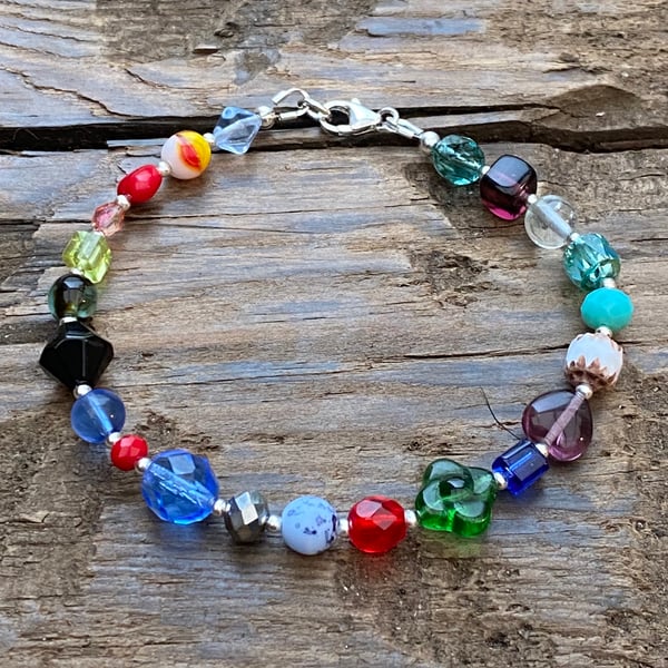 Multi Mix Beads & Sterling Silver Bracelet 