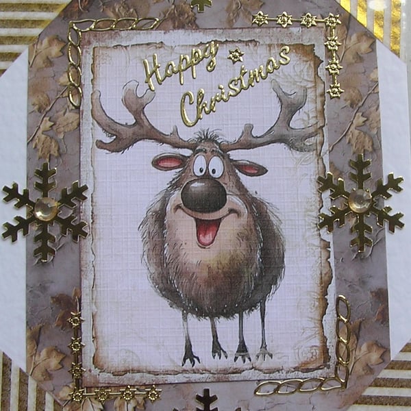 Happy Christmas Hand Crafted Decoupage Christmas Card - Happy Christmas 2955