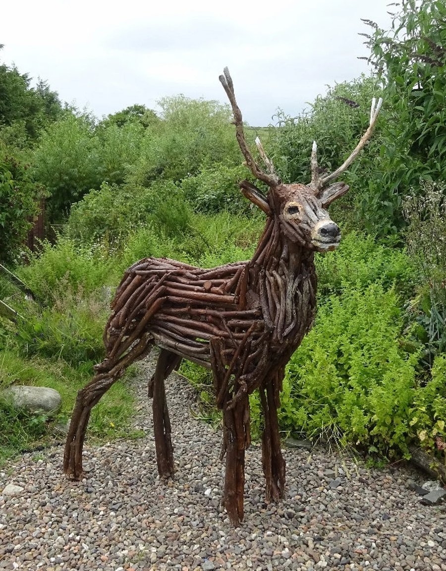 Large Stag Deer Driftwood Garden Sculpture