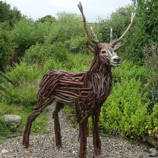 Large Stag Deer Driftwood Garden Sculpture