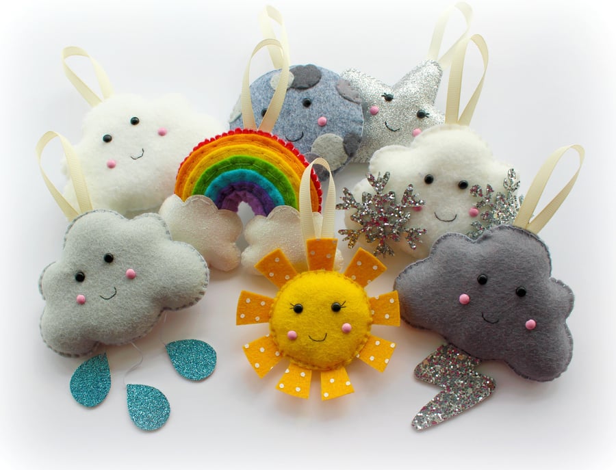 Make Your Own felt Weather Garland Kit. Sewing pattern. DIY Craft. Sew Your Own.