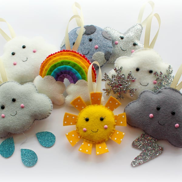 Make Your Own felt Weather Garland Kit. Sewing pattern. DIY Craft. Sew Your Own.