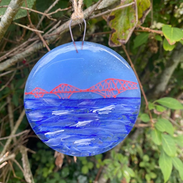 Fused Glass Hand painted Landmark Bauble, Forth Bridge