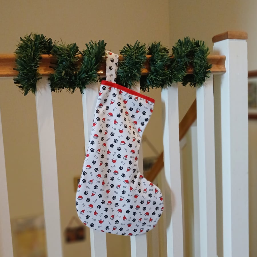 Handmade Christmas stocking - dog paw print