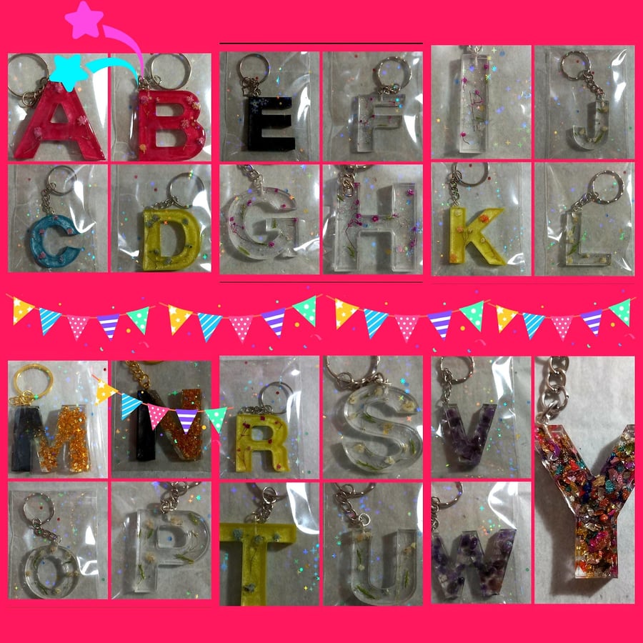 Initial keyrings resin dried flowers, Dried flower gifts for her,Cheap christmas