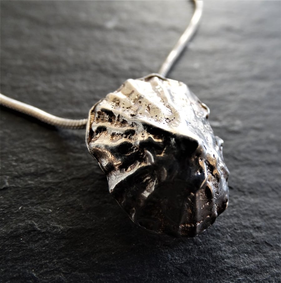 Limpet Pendant. Sterling Silver cast shell. Cornish beach.