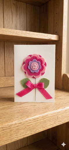 Handmade 3d felt flower greeting card, kids greeting card