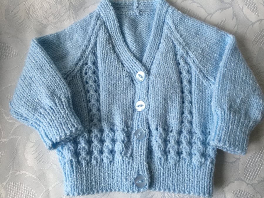 Hand Knitted Baby Boy's Cardigan, Fits 0 -3 months 