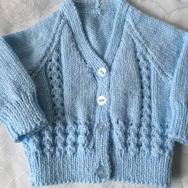 Hand Knitted Baby Boy's Cardigan, Fits 0 -3 months 