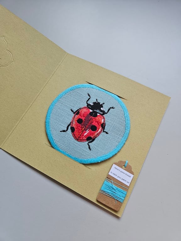 Handmade embroidered patch, sew on patch, embroidered Ladybird patch
