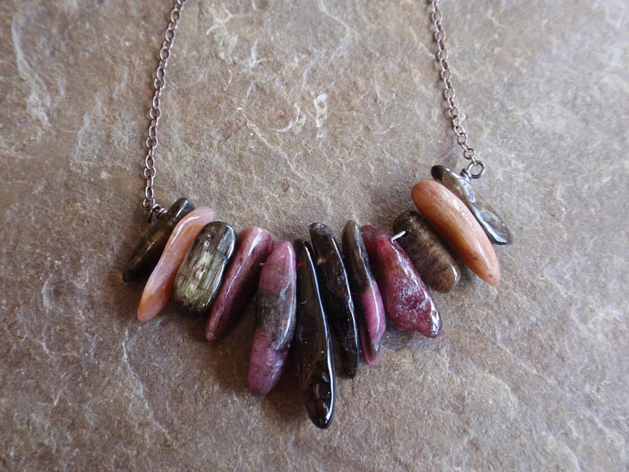 Tourmaline necklace with black sterling silver